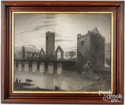 SANDPAPER DRAWING OF A CASTLE, 19TH