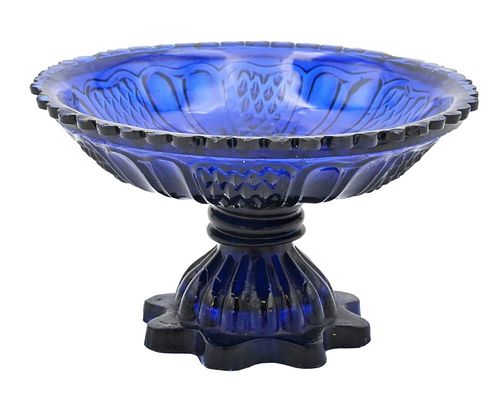 SANDWICH GLASS COBALT BLUE COMPOTE,