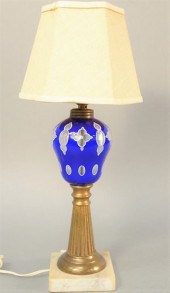 SANDWICH GLASS OIL LAMP, BLUE
