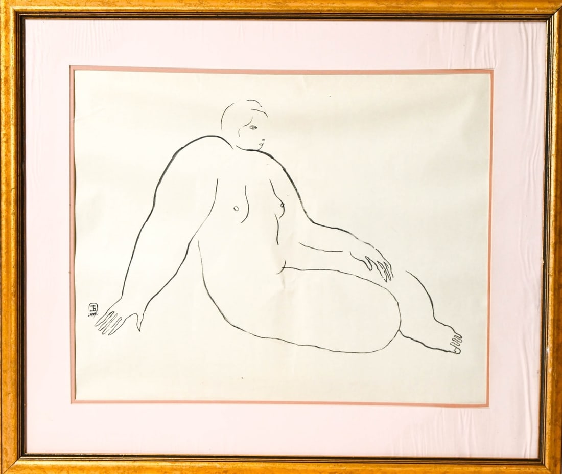 SANYU SIGNED PEN ON PAPER FACE AU