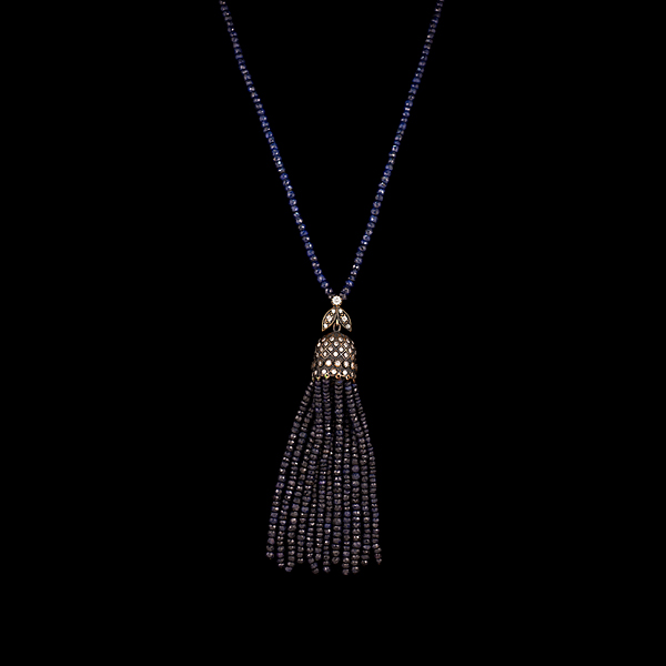 Sapphire Bead Tassel Necklace