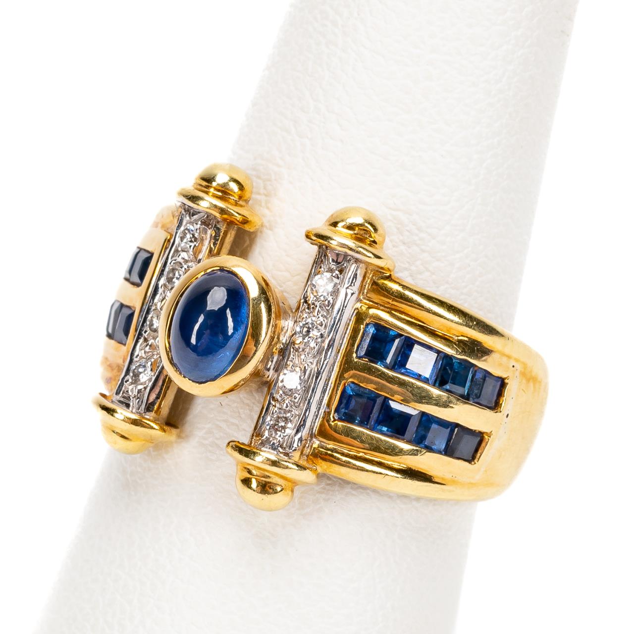 SAPPHIRE, DIAMOND, AND 22K YELLOW
