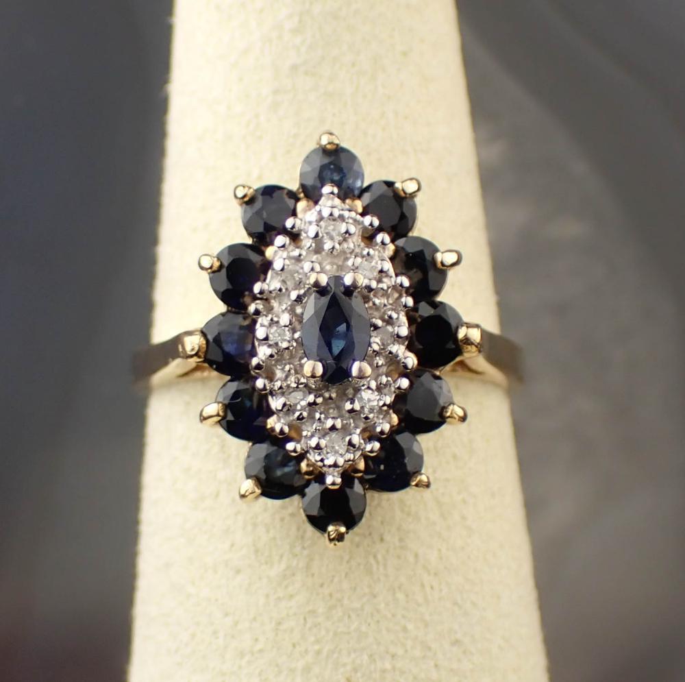 SAPPHIRE, DIAMOND AND TWO-TONE GOLD