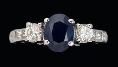 Sapphire, diamond, platinum ring,