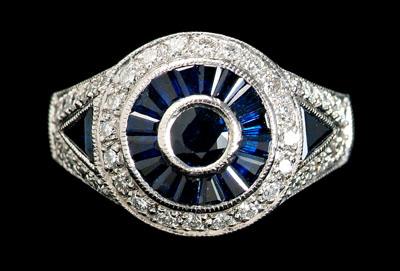 Sapphire, diamond ring, Art Deco