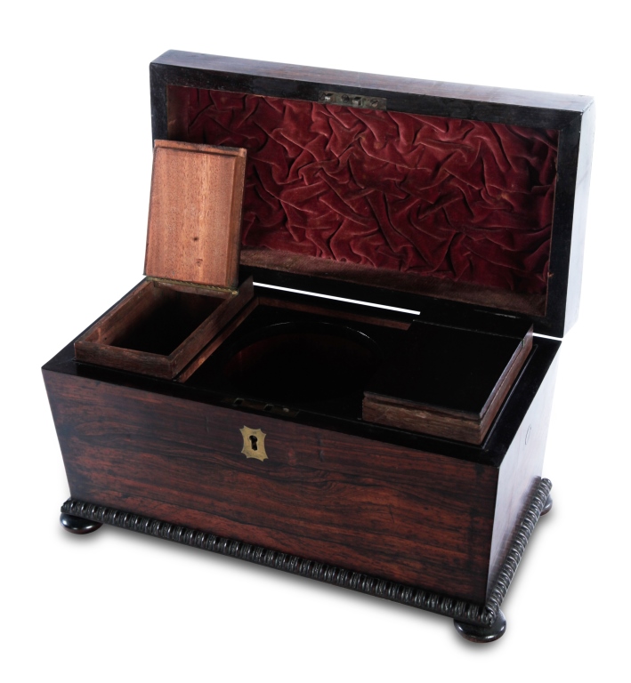 SARCOPHAGUS STROPED TEA CADDY.