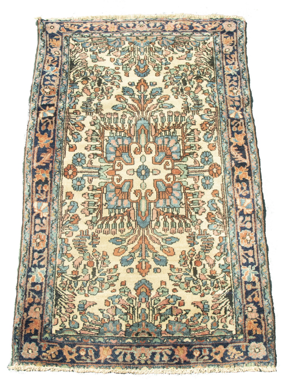 SAROUK RUG Sky blue and tan-gold