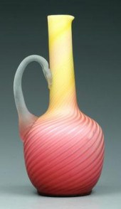 Satin glass swirl ewer, red to
