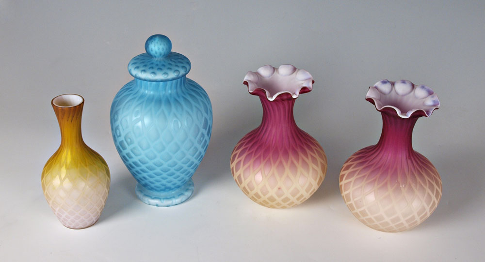 SATIN QUILTED OPALESCENT GLASSWARE: