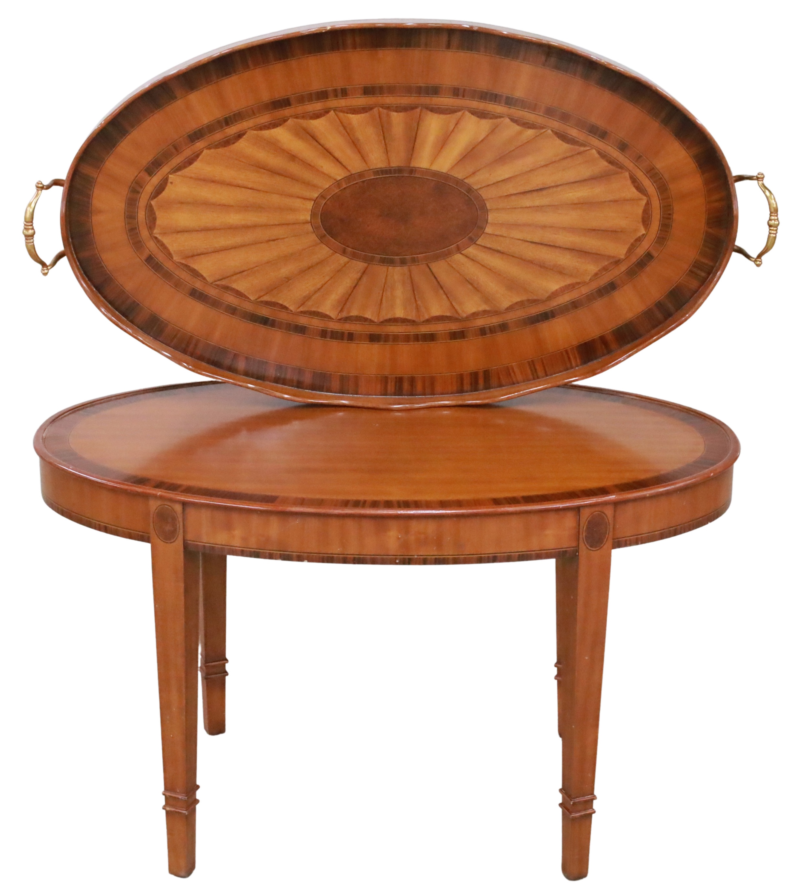 SATINWOOD LIFT TOP TRAY ON STAND