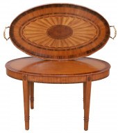 SATINWOOD LIFT TOP TRAY ON STA