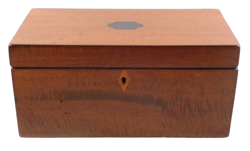 SATINWOOD VENEER TEA CADDY,
