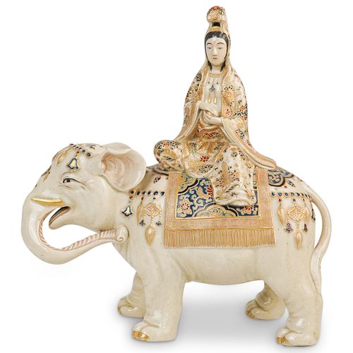 SATSUMA PORCELAIN KANNON & ELEPHANT