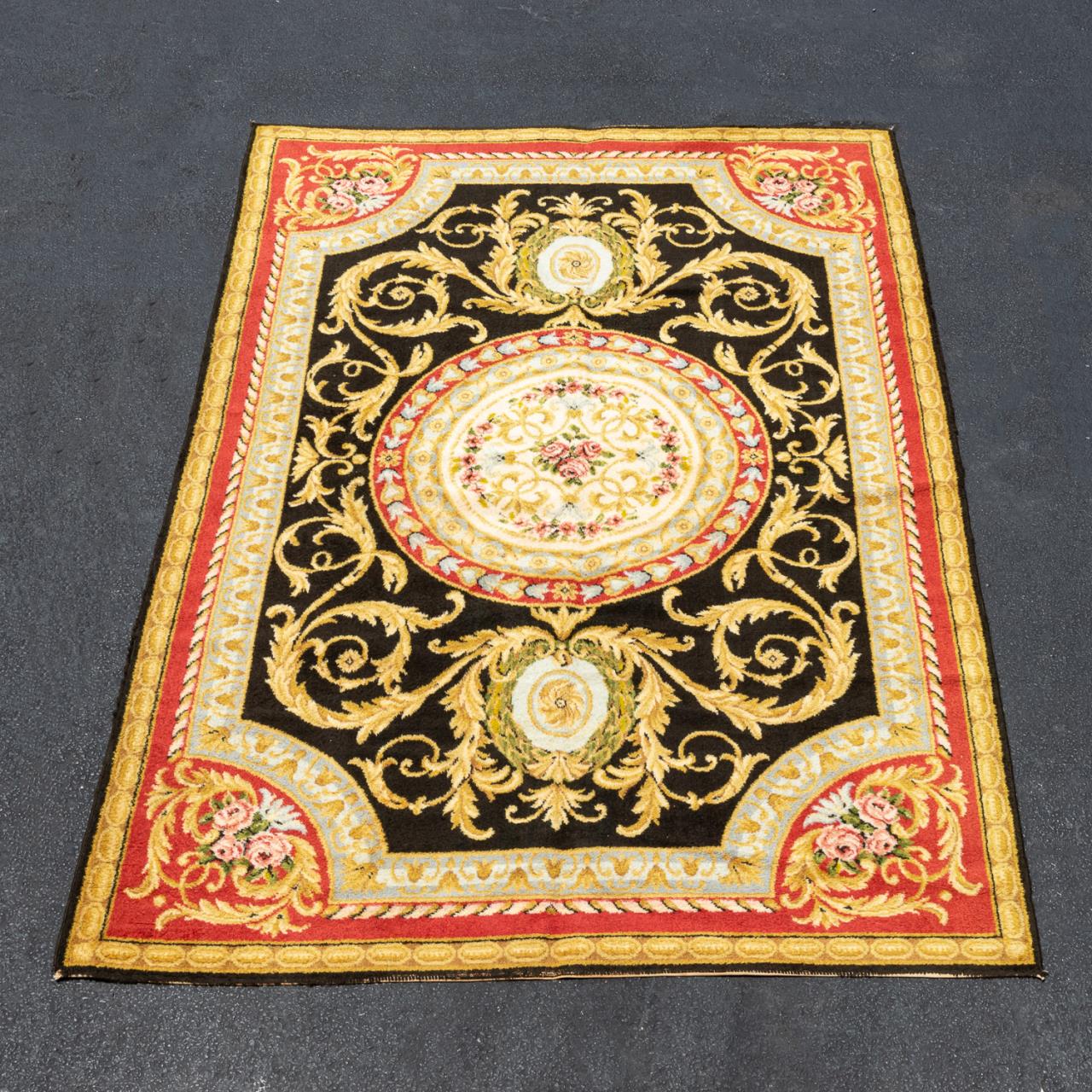 SAVONNERIE STYLE RUG WITH BLACK