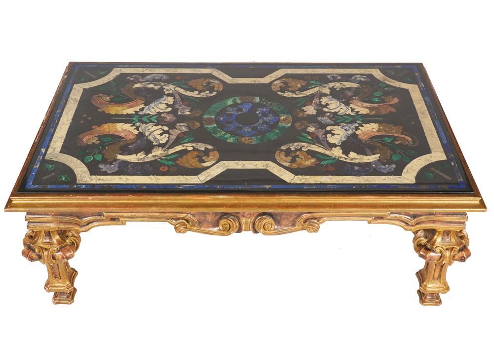SCAGLIOLA & CARVED GILT WOOD COFFEE