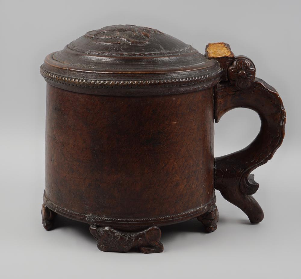 SCANDINAVIAN CARVED WOOD TANKARD,