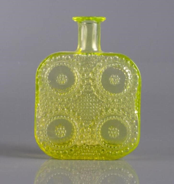 SCANDINAVIAN VASELINE GLASS BOTTLEA