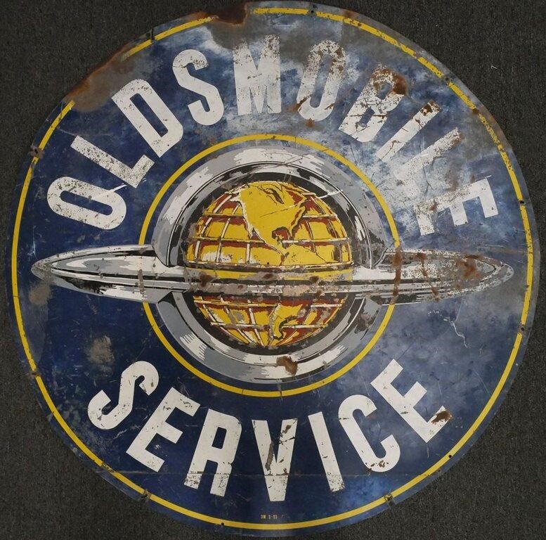 SCARCE OLDSMOBILE 54" 2-SIDED METAL