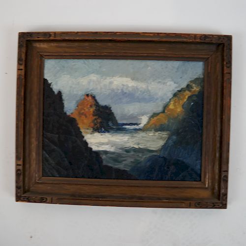 SCENE OF COASTAL INLET, OCEAN - OIL