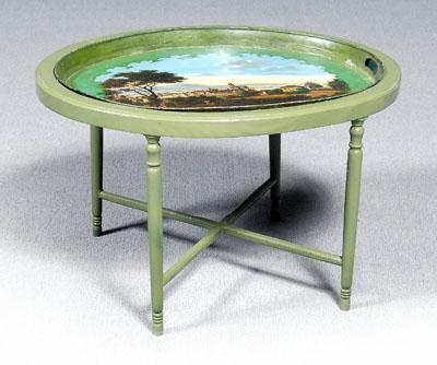Scenic toleware tray on stand: