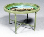 Scenic toleware tray on stand: