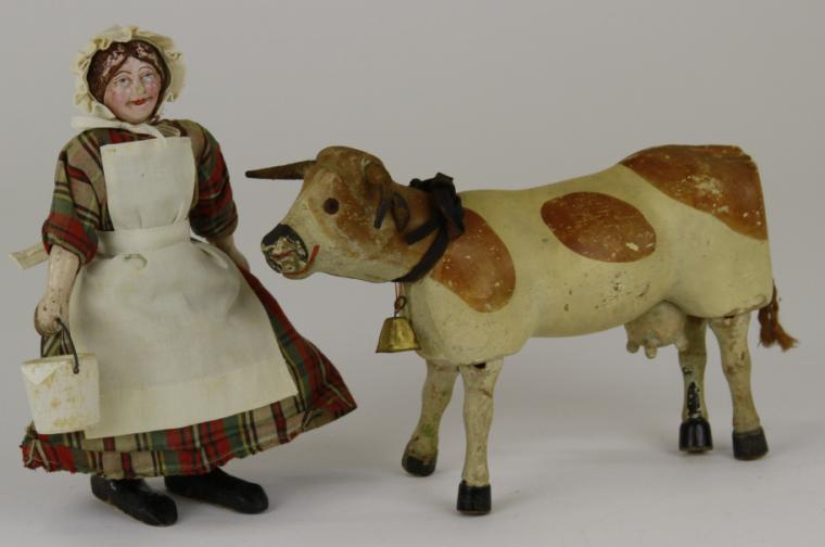 SCHOENHUT MILKMAID AND COW Hand