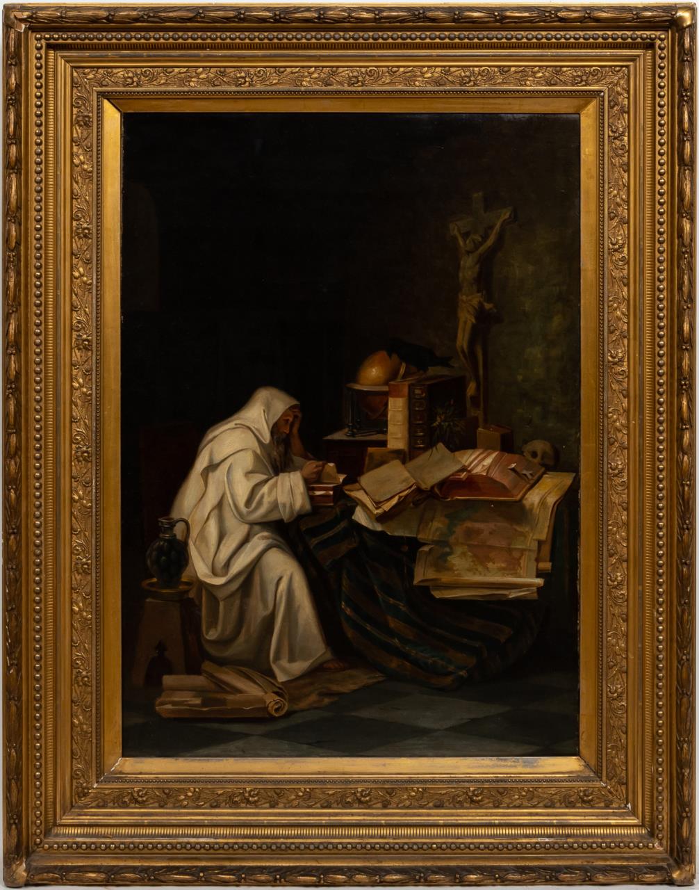 SCHOLAR IN HIS STUDY, 19TH C. OIL