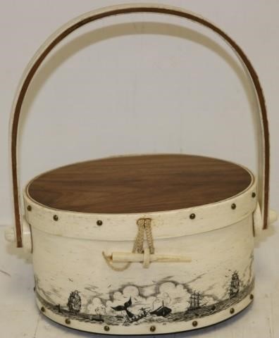 SCRIMSHAW BENT WHALE BONE PURSE,