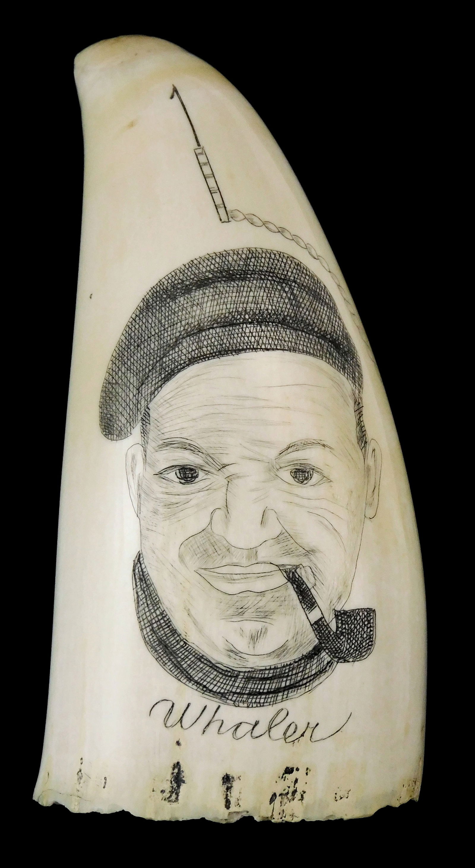 SCRIMSHAW: ENGRAVED WHALE TOOTH,