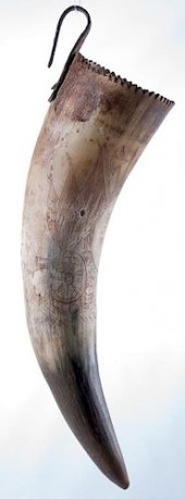 SCRIMSHAW GREASE HORN, CIRCA 1