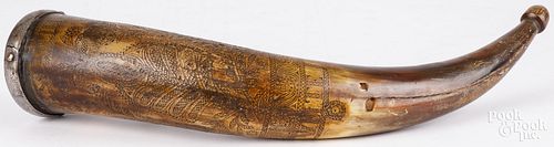 SCRIMSHAW HORN, 19TH C.Scrimshaw