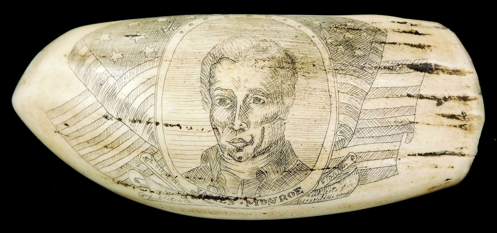 SCRIMSHAW: "JAMES MONROE", ENGRAVED