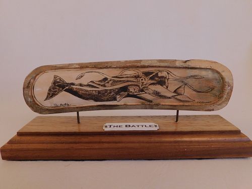 SCRIMSHAW MASTODON BONE BY