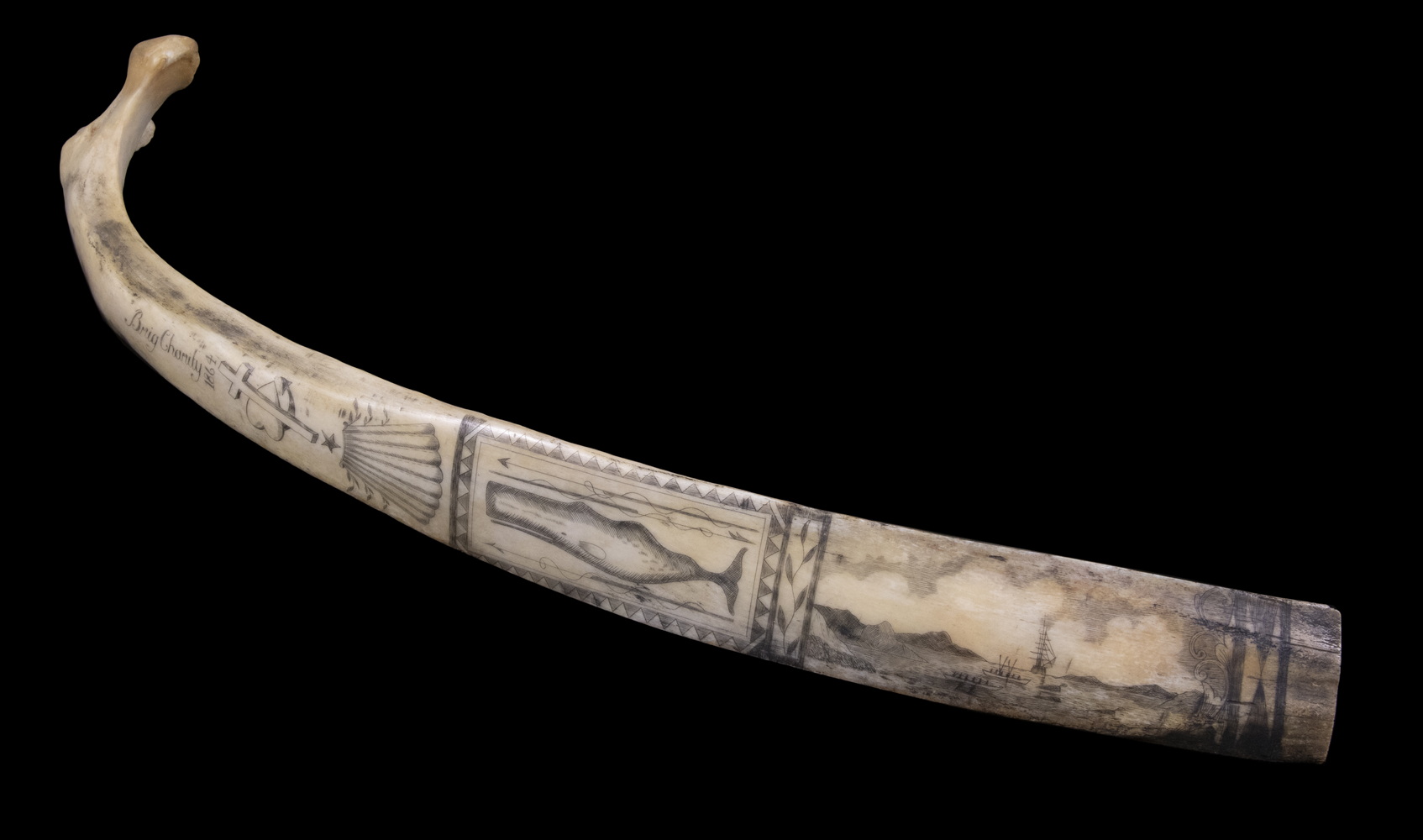 SCRIMSHAW ON A WALRUS RIB, NORTH