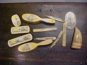 Scrimshaw on ivory and bone in