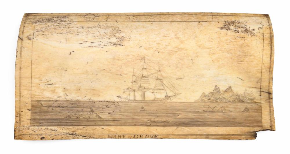 SCRIMSHAW PANBONE PLAQUE BY THE