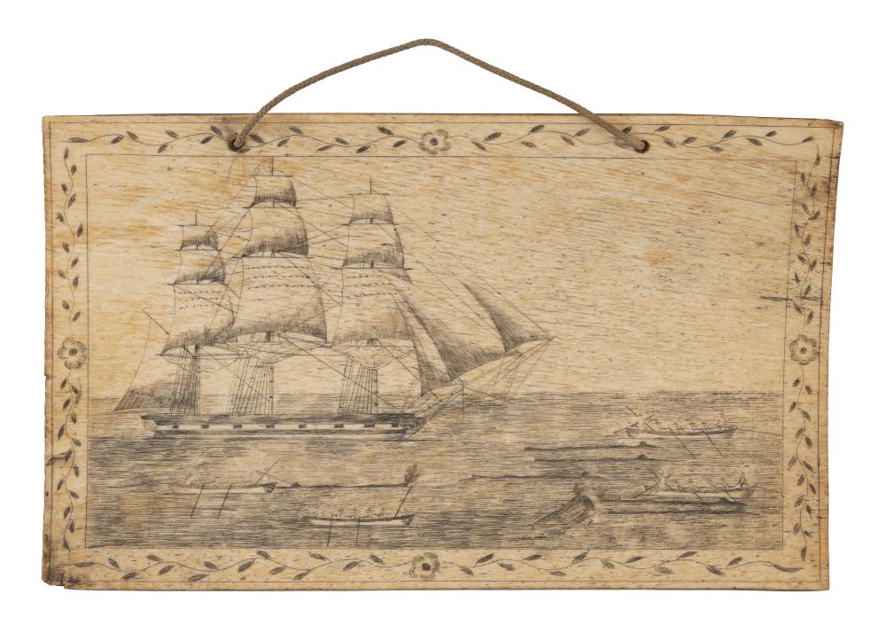 SCRIMSHAW PANBONE PLAQUE WITH