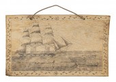 SCRIMSHAW PANBONE PLAQUE WITH