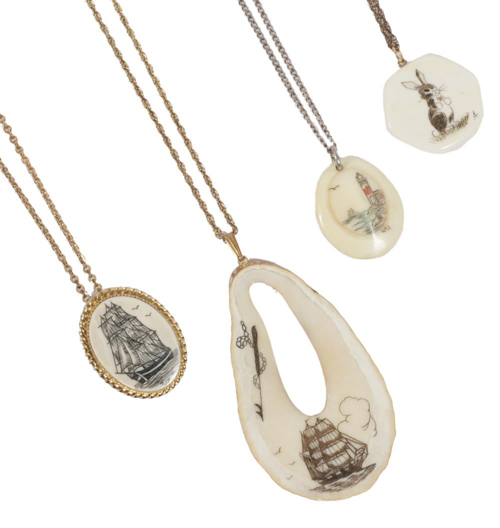 SCRIMSHAW PENDANT NECKLACE 4PC