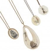 SCRIMSHAW PENDANT NECKLACE 4PC