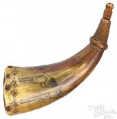 SCRIMSHAW PISTOL POWDER HORN,