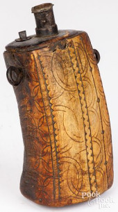 SCRIMSHAW POWDER HORN, 19TH C.