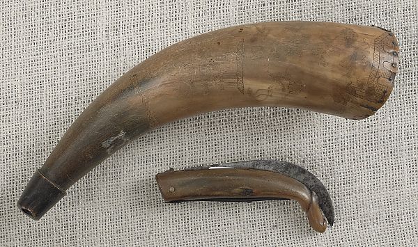 Scrimshaw powder horn dated 1817