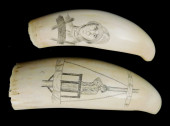 SCRIMSHAW: TWO ENGRAVED WHALE