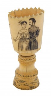 SCRIMSHAW WHALE IVORY FOOTED V