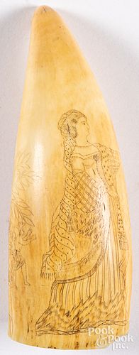 SCRIMSHAW WHALE TOOTH, 19TH