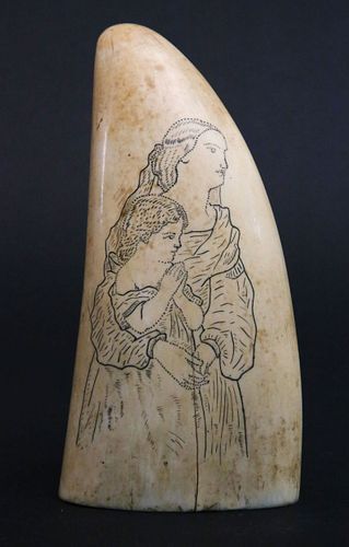 SCRIMSHAW WHALE TOOTH ENGRAVED WITH