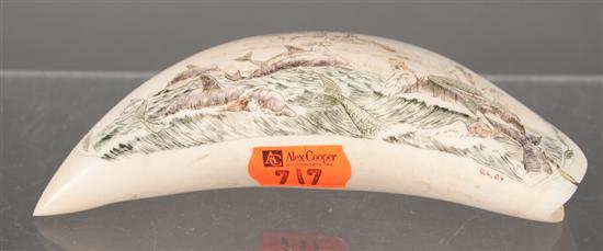 Scrimshaw whale tooth with