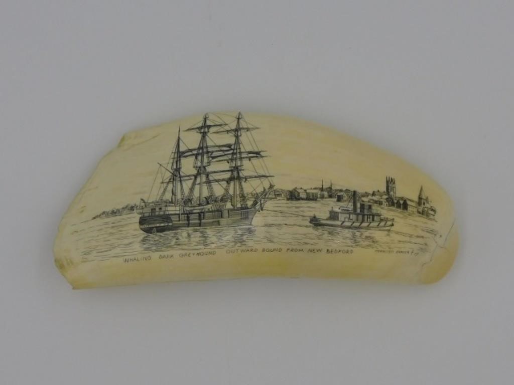 SCRIMSHAW WHALE'S TOOTH. 20TH