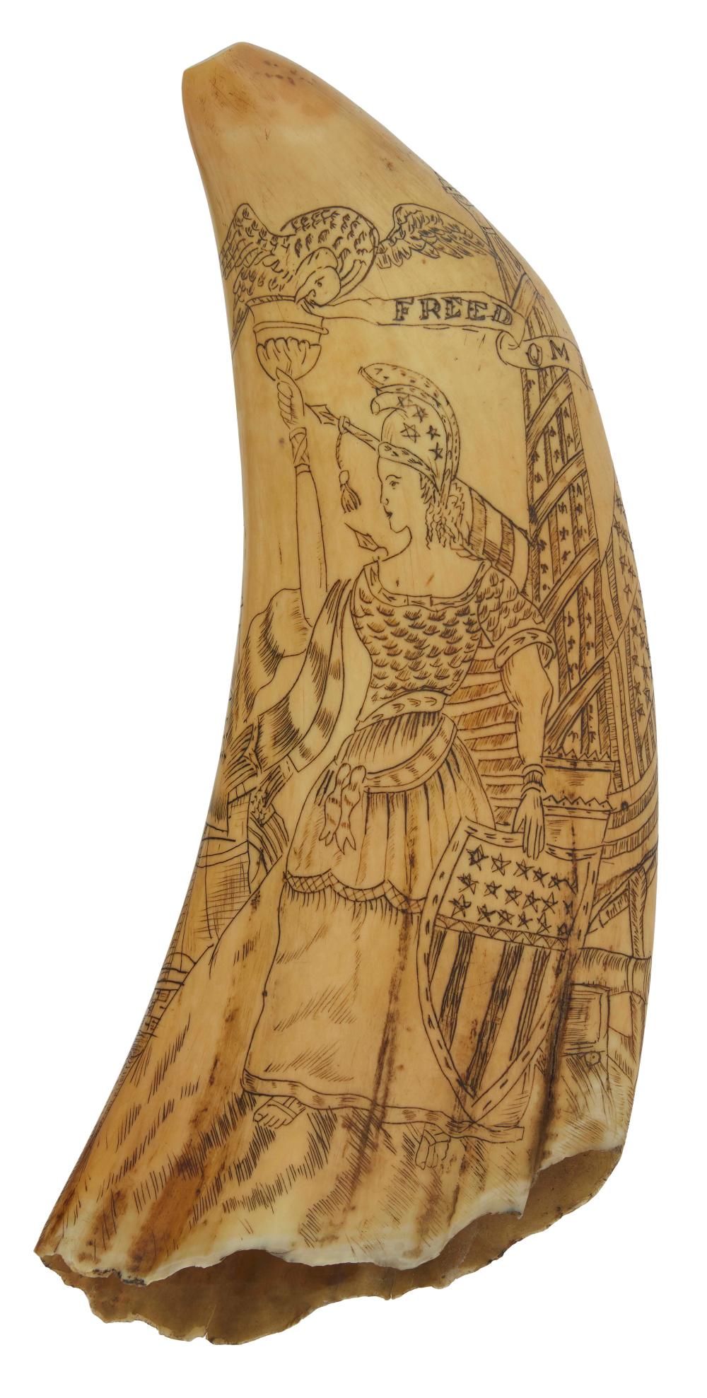 SCRIMSHAW WHALE'S TOOTH